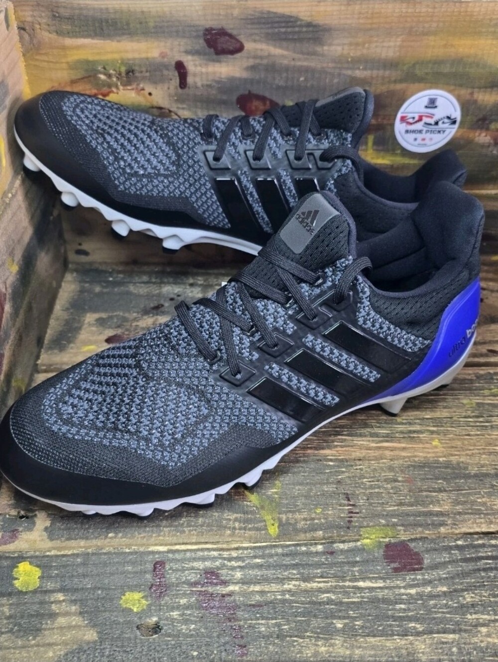 Adidas Ultraboost Football Cleats Men’s Sz 11, 11.5 Black Blue Woven JP7410 New